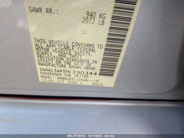 Nissan Altima 2.5 S 2015 1N4AL3AP3FN390344 Image 9
