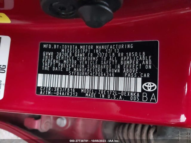 Toyota COROLLA LE 2014 5YFBURHE4EP064346 Image 9