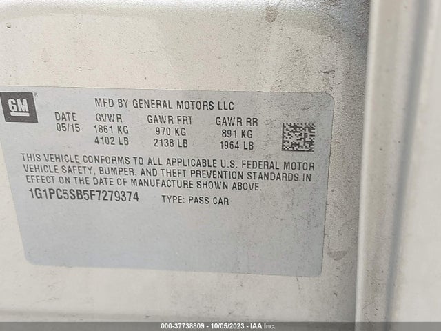 Chevrolet CRUZE LT 2015 1G1PC5SB5F7279374 Image 9