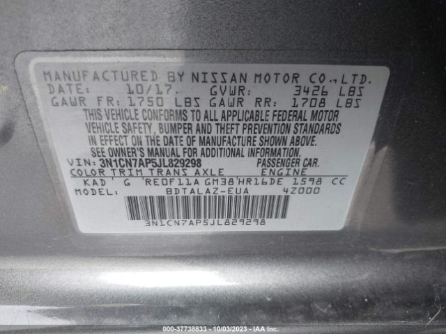 3N1CN7AP5JL829298 Nissan Versa Sedan S Plus