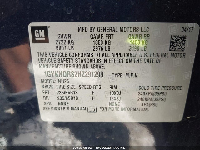 1GYKNDRS2HZ291298 Cadillac XT5 LUXURY