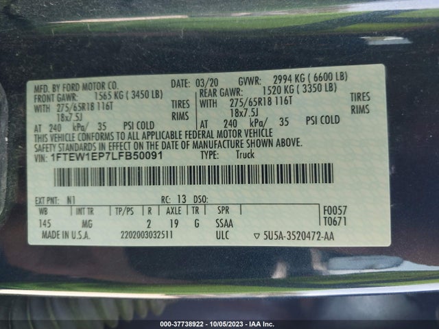 2020 FORD F-150 1FTEW1EP7LFB50091 Photo 8