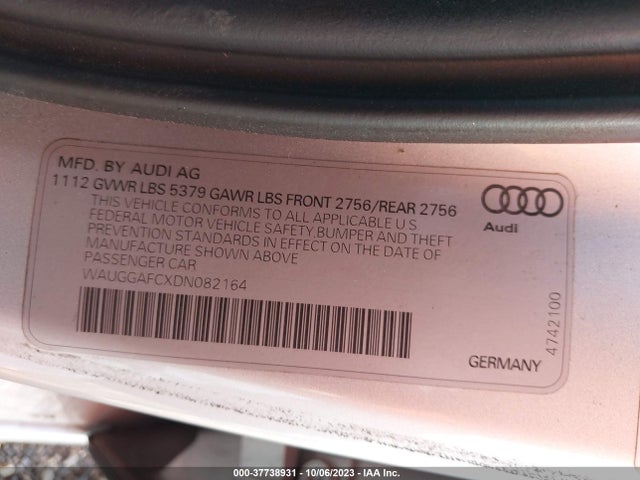 2013 AUDI A6 3.0T PREMIUM PLUS VIN: WAUGGAFCXDN082164