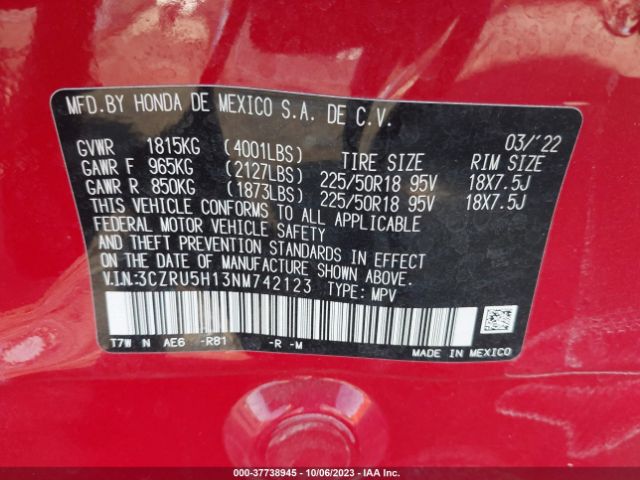3CZRU5H13NM742123 Honda HR-V SPORT