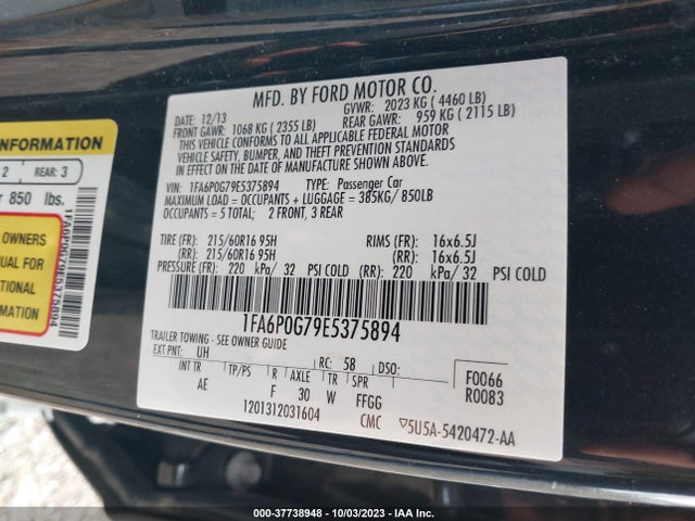 1FA6P0G79E5375894 Ford FUSION S