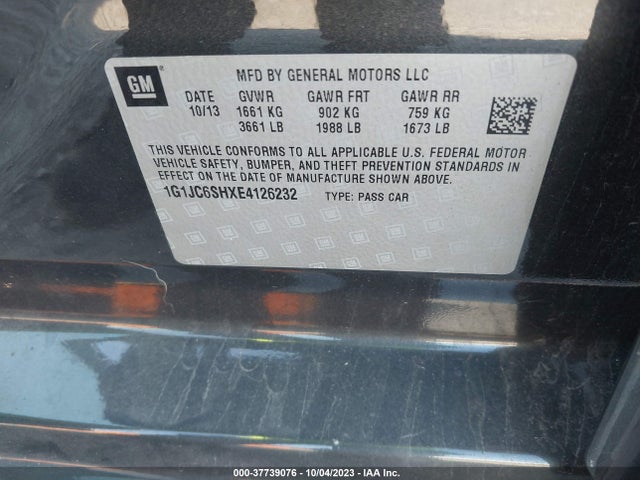 Chevrolet SONIC LT 2014 1G1JC6SHXE4126232 Image 9