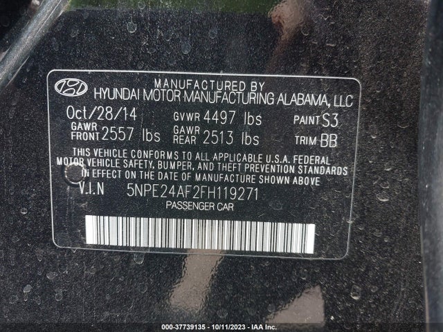 Hyundai Sonata 2.4l Se 2015 5NPE24AF2FH119271 Image 9