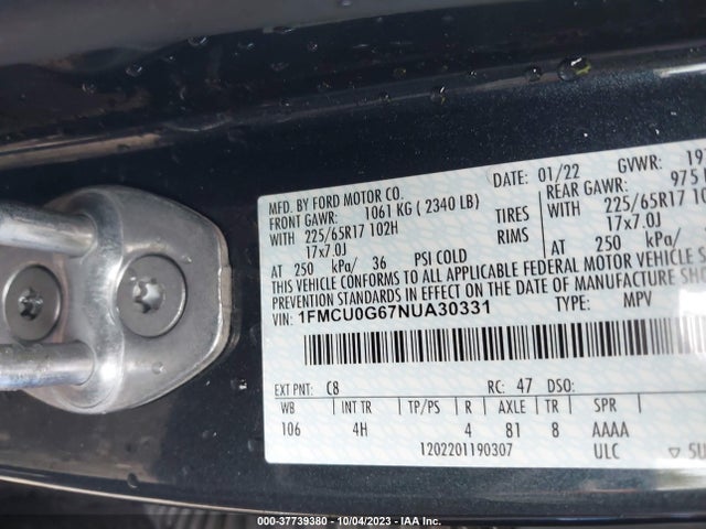 Ford ESCAPE SE 2022 1FMCU0G67NUA30331 Image 9