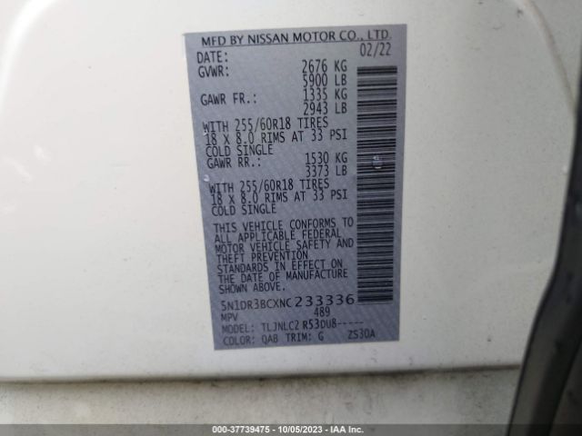 5N1DR3BCXNC233336 Nissan Pathfinder Sv