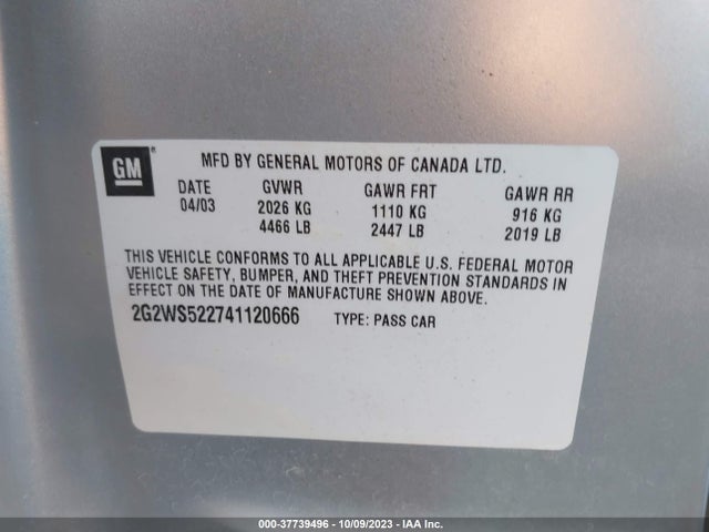 2004 PONTIAC GRAND PRIX GT2 VIN: 2G2WS522741120666
