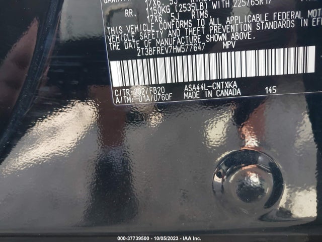2017 TOYOTA RAV4 LE VIN: 2T3BFREV7HW577647