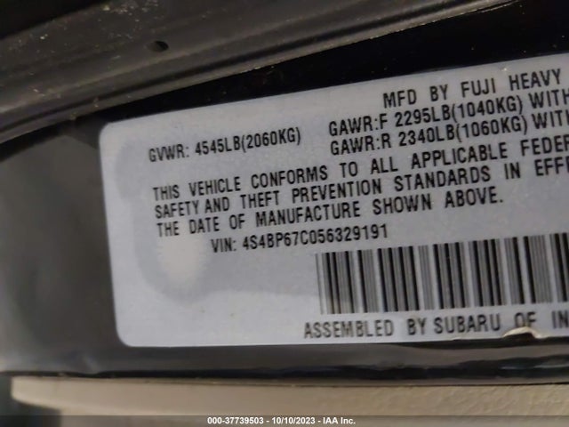 2005 SUBARU LEGACY WAGON (NATL) OUTBACK XT LTD VIN: 4S4BP67C056329191