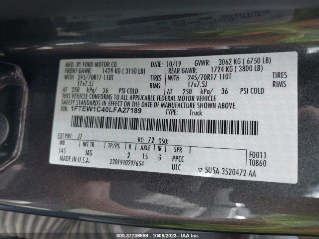 1FTEW1C40LFA27189 Ford F-150 Xl/xlt/lariat