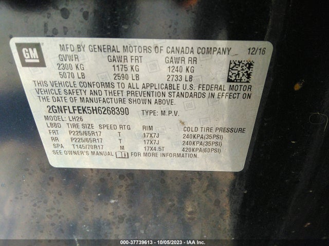 Chevrolet EQUINOX LT 2017 2GNFLFEK5H6268390 Image 9