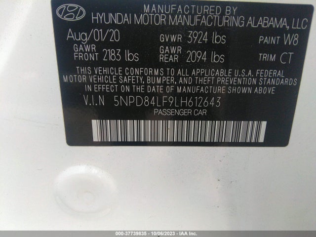 2020 HYUNDAI ELANTRA VALUE EDITION VIN: 5NPD84LF9LH612643