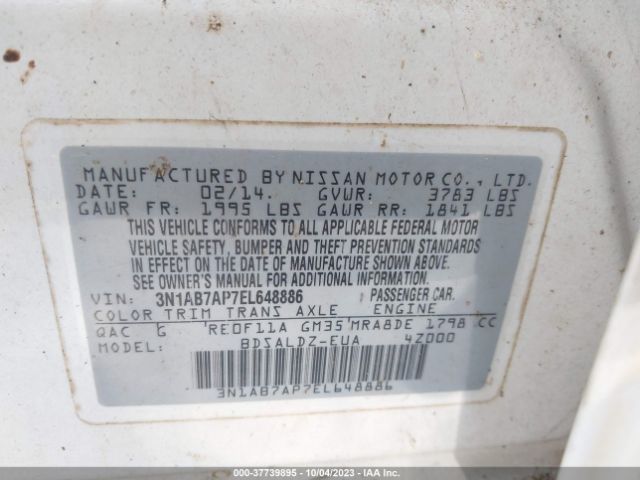 3N1AB7AP7EL648886 Nissan Sentra S/fe+ S/sv/fe+ Sv/sr/sl