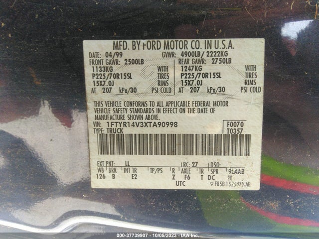 1999 FORD RANGER 1FTYR14V3XTA90998 Photo 8