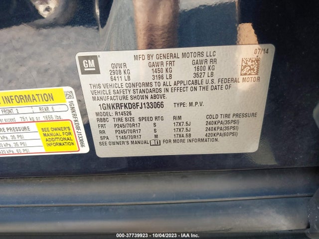 Chevrolet Traverse Ls 2015 1GNKRFKD8FJ133066 Image 9