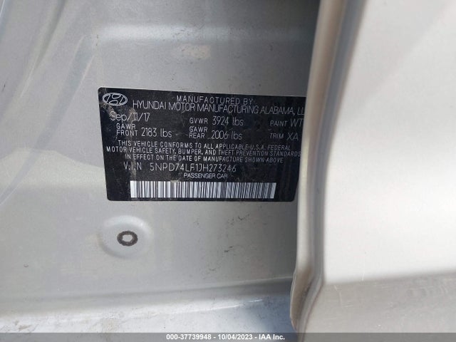 Hyundai ELANTRA SE 2018 5NPD74LF1JH273246 Image 9