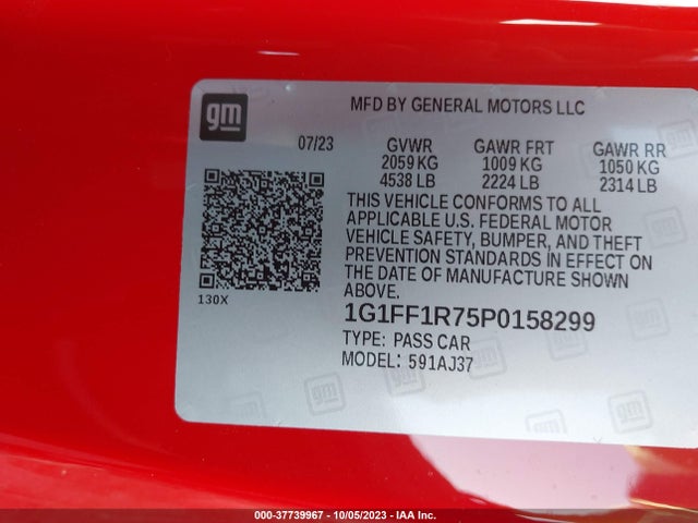 2023 CHEVROLET CAMARO 1SS VIN: 1G1FF1R75P0158299