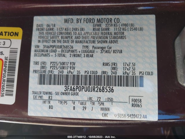 Ford Fusion Energi Se 2018 3FA6P0PU0JR268536 Image 9