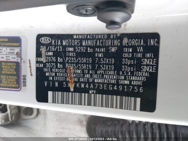 5XYKW4A73EG491756 KIA Sorento Sx Limited