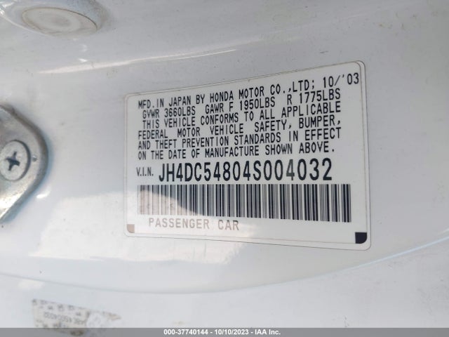 2004 ACURA RSX VIN: JH4DC54804S004032
