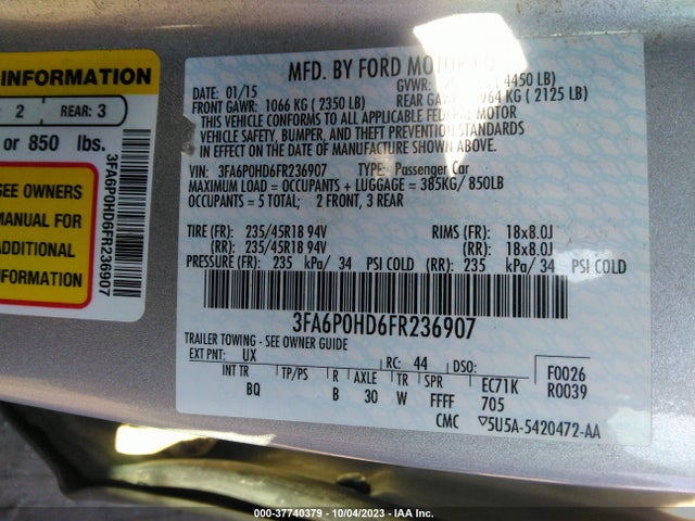 Ford FUSION SE 2015 3FA6P0HD6FR236907 Image 9