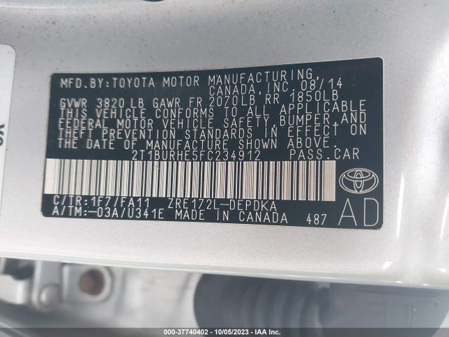 Toyota Corolla L/le/s/s Plus/le Plus 2015 2T1BURHE5FC234912 Image 9