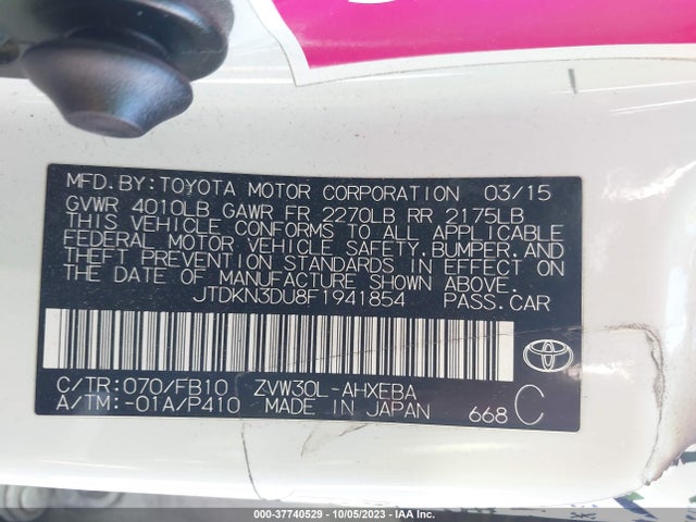 Toyota Prius Four 2015 JTDKN3DU8F1941854 Image 9