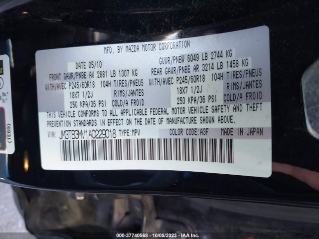 2010 MAZDA CX-9 SPORT VIN: JM3TB3MV1A0229018