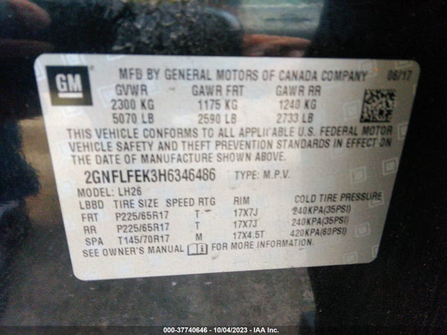 Chevrolet EQUINOX LT 2017 2GNFLFEK3H6346486 Image 9