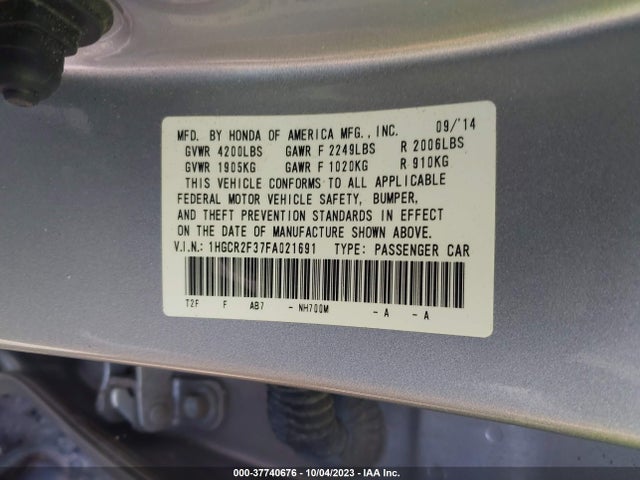 Honda Accord Sedan Lx 2015 1HGCR2F37FA021691 Image 9