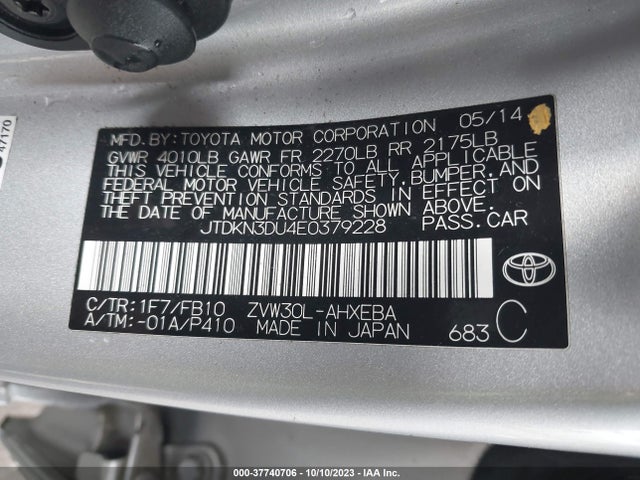 Toyota Prius Four/five/three/one/two 2014 JTDKN3DU4E0379228 Image 9