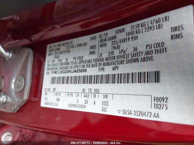 Ford ESCAPE SE 2019 1FMCU9GD8KUA85806 Image 9
