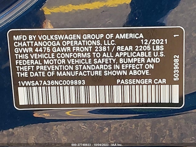 1VWSA7A36NC009893 Volkswagen Passat 2.0t Se