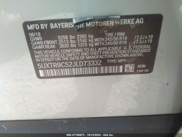 BMW X3 Xdrive30i 2018 5UXTR9C52JLD73332 Image 9
