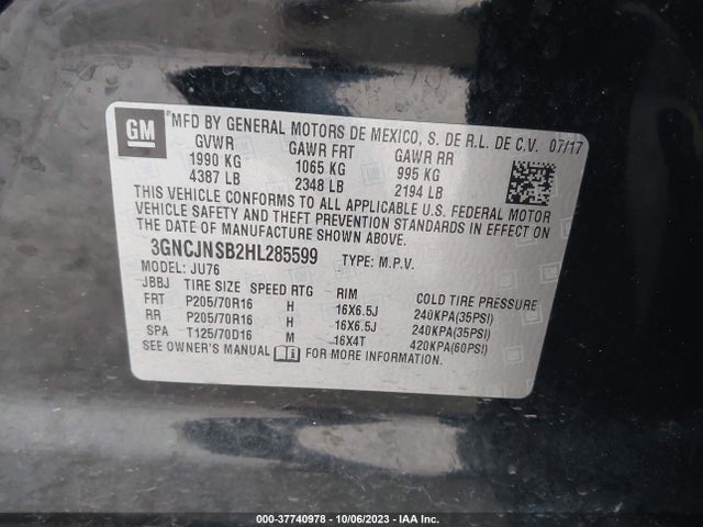 Chevrolet TRAX LS 2017 3GNCJNSB2HL285599 Image 9