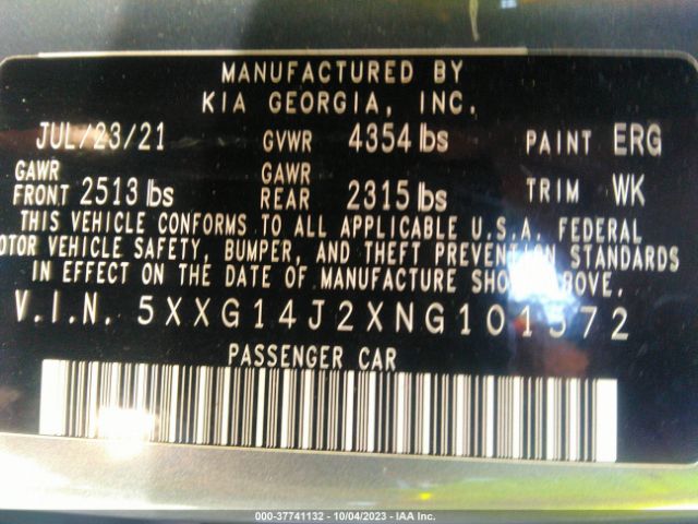 5XXG14J2XNG101572 KIA K5 LXS