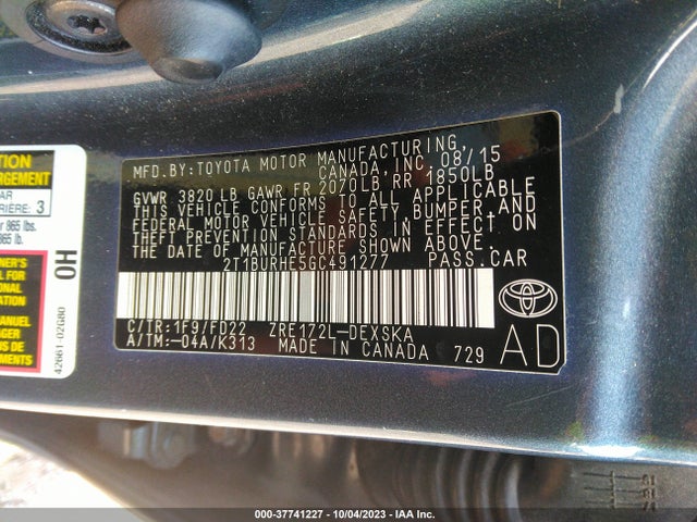 Toyota Corolla S Plus 2016 2T1BURHE5GC491277 Image 9