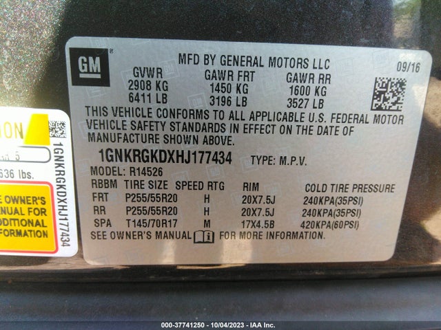 Chevrolet Traverse Lt 2017 1GNKRGKDXHJ177434 Image 9