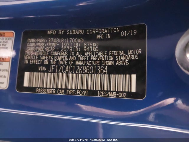 2019 Subaru BRZ, VIN: JF1ZCAC12K8601364