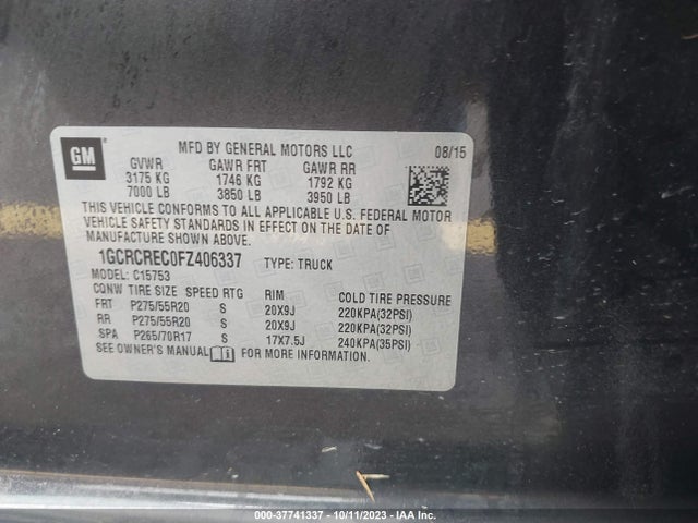2015 CHEVROLET SILVERADO 1500 1LT VIN: 1GCRCREC0FZ406337