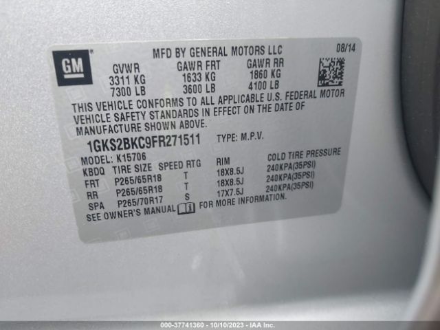 1GKS2BKC9FR271511 GMC YUKON SLT