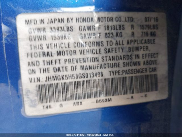 JHMGK5H58GS013498 Honda FIT LX
