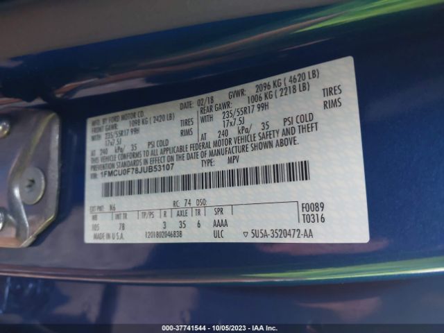 1FMCU0F78JUB53107 Ford ESCAPE S