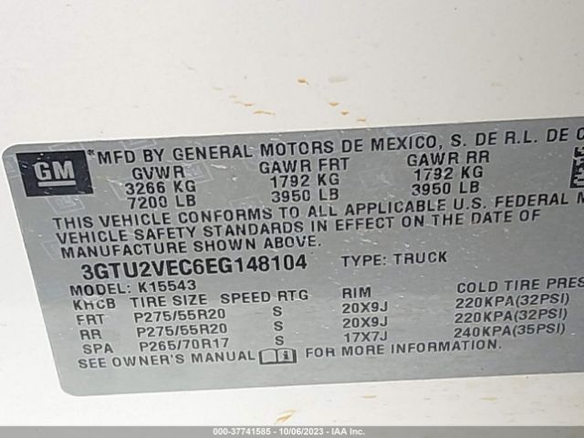 3GTU2VEC6EG148104 GMC Sierra 1500 Slt