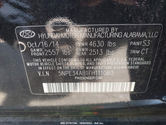 2015 HYUNDAI SONATA 2.0T LIMITED VIN: 5NPE34AB1FH111060