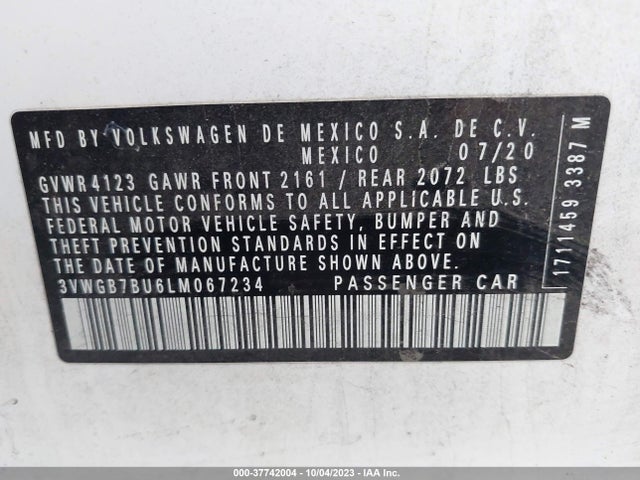 3VWGB7BU6LM067234 Volkswagen Jetta Sel Premium