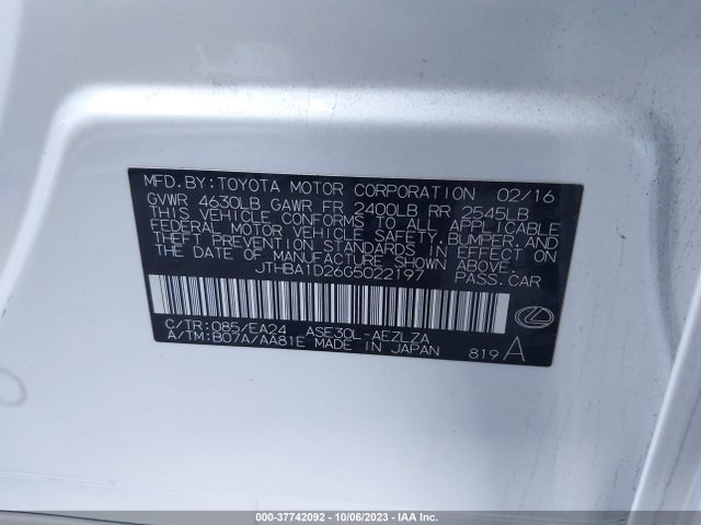 JTHBA1D26G5022197 Lexus IS 200T